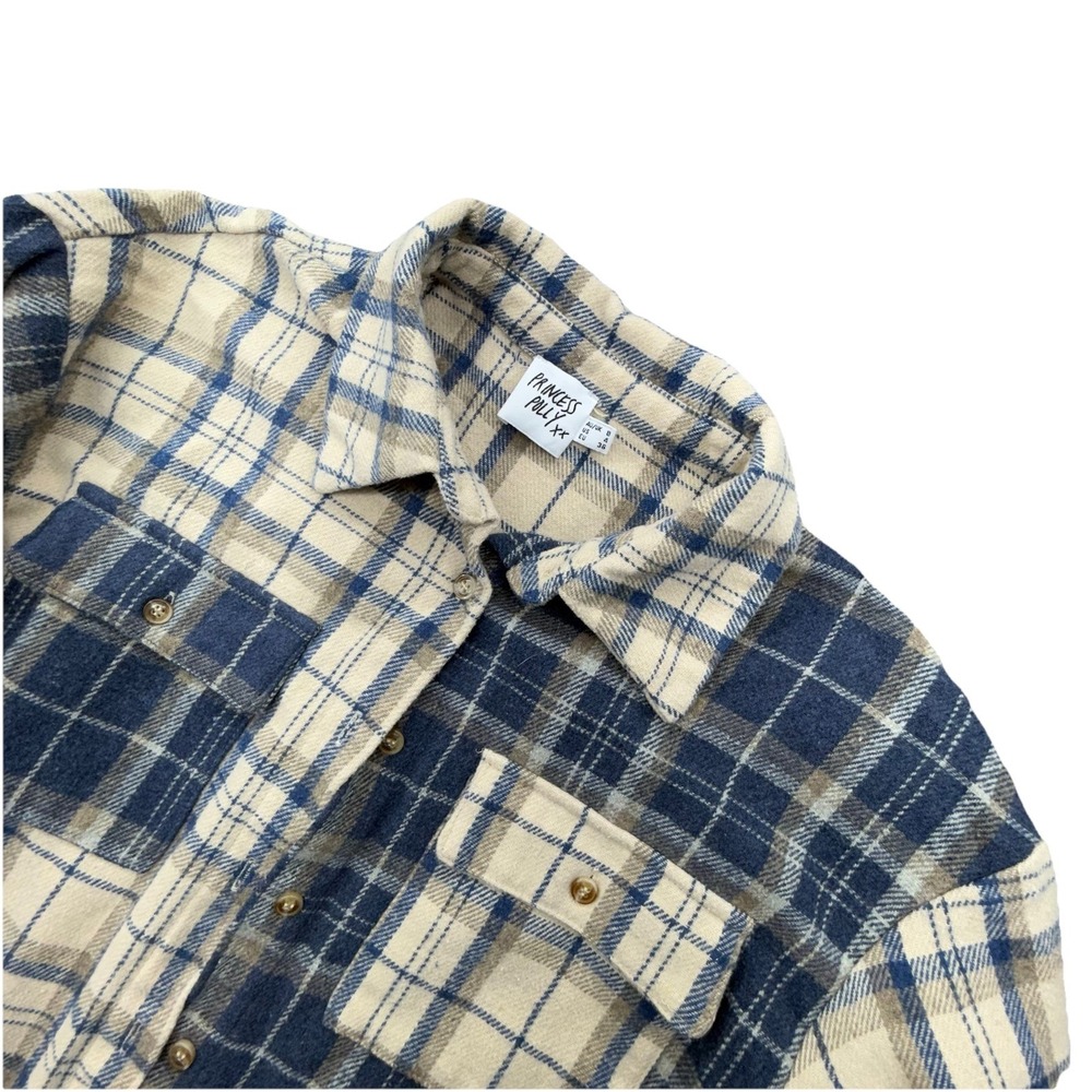 PRINCESS POLLY Beige PLAID COTTON BUTTON UP SHIRT- Woman's Size 4